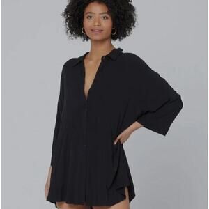 L Space Pacifica Tunic Button Down Shirt Women's Black Size XS